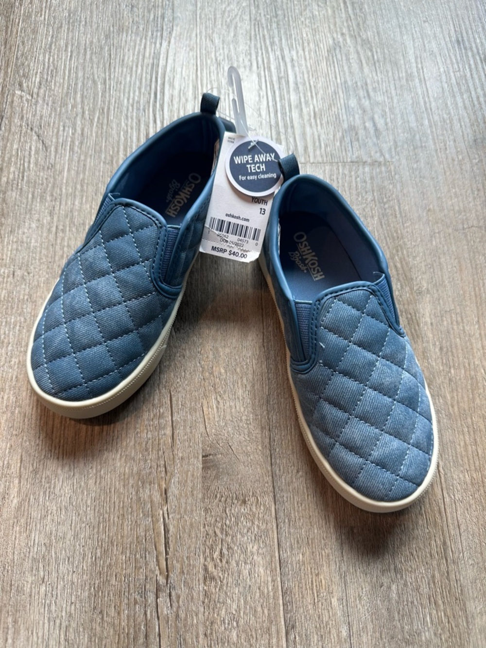 NWT OshKosh B'gosh Quilted Denim Blue Slip-On Moccasins for Kids
